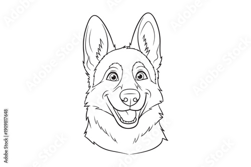 Cute Cartoon German Shepherd Coloring Sheet – Playful Dog Outline Vector, German Shepherd Coloring page 