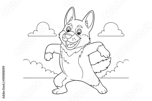 Cute Cartoon German Shepherd Coloring Sheet – Playful Dog Outline Vector, German Shepherd Coloring page 