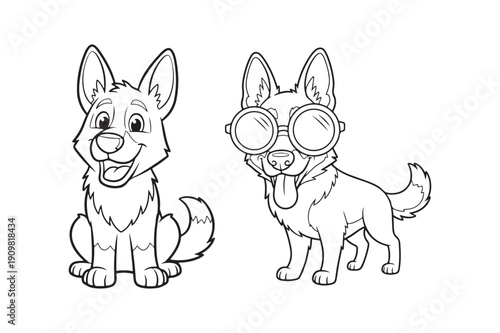 Cute Cartoon German Shepherd Coloring Sheet – Playful Dog Outline Vector, German Shepherd Coloring page 