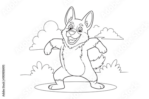 Cute Cartoon German Shepherd Coloring Sheet – Playful Dog Outline Vector, German Shepherd Coloring page 