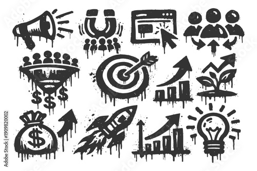 Graffiti style marketing and success icons collection.
