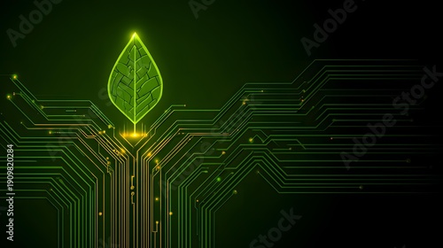 Wallpaper Mural technology background with leaves circuits clean energy symbols and futuristic design elements Torontodigital.ca