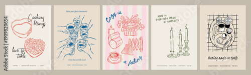 Scandinavian Style Frame Poster Collection with Inspirational Quotes and Hand-Drawn Sketch Home Decor Illustrations. 