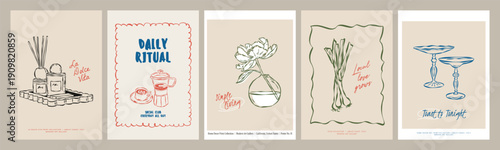 Scandinavian Style Frame Poster Collection with Inspirational Quotes and Hand-Drawn Sketch Home Decor Illustrations. 