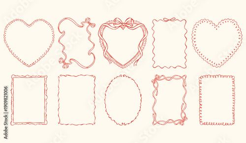 Sketch style vector cute frames set. Art for greeting cards, wedding invitations, poster design, postcards.