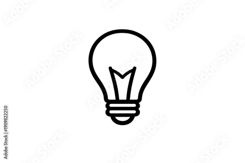 A minimalist white line art illustration of a light bulb icon centered on a solid black background, symbolizing a bright idea, creativity, and innovative thinking.