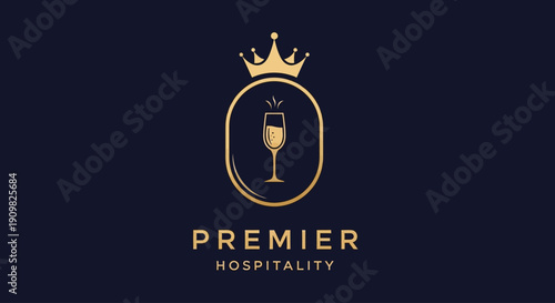 Premier Hospitality A Luxurious Crowned Champagne Glass Logo for Upscale Event Experiences and Fine Dining Establishments