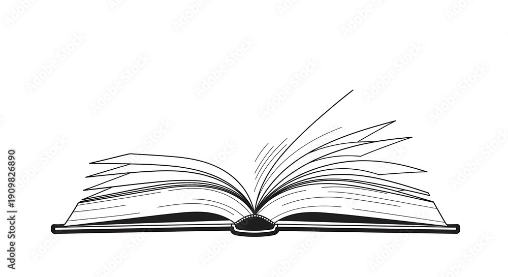 Fototapeta premium Dynamic Knowledge Flowing Open Book Outline Art