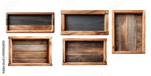 Wallpaper Mural Collection of five rustic rectangular wooden signboard templates with dark walnut and charcoal textures, featuring natural grain and minimalist frame design Torontodigital.ca