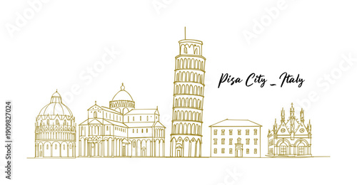 sketch drawing of pisa city - continous line (artwork 2).