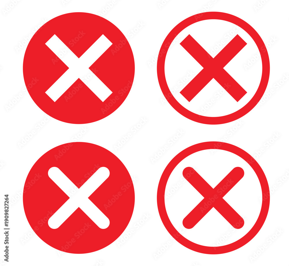 Obraz premium Red Cross Mark Rejection Set Icon