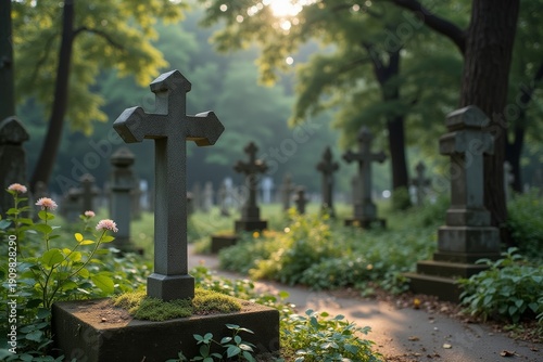 Tranquility at Asian Catholic Cemetery with Cross Headstones