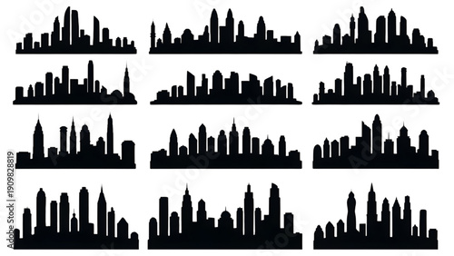 City Skyline Silhouette Vector Set – Urban Skyscraper Horizon Collection