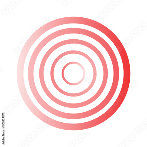 Red radiating pain circles, symbol of pain, target or radar vector illustration on transparent background