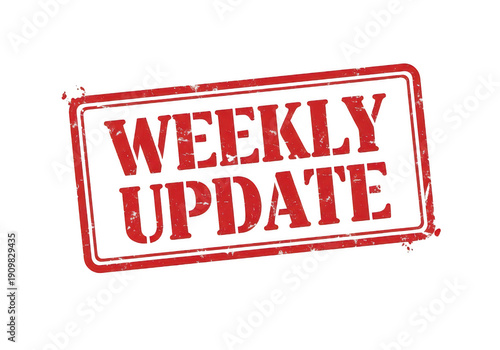 A red stamp with the words weekly update isolated on transparent background