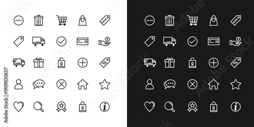 Ultimate E-commerce and Retail Line Icon Set, Minimalist Vector Outline Symbols for Web UI, Mobile Apps, Digital Marketing, and Shopping Navigation