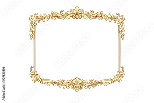 An ornate golden frame with intricate baroque scrollwork and floral details is centered on a solid black background. This elegant vintage border features classical decorative elements.