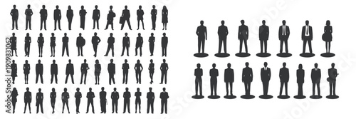 Silhouetted human figures comparison showing population segmentation and selected group emphasis, demographic vector illustration for recruitment, sampling, and analysis