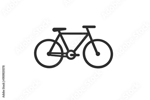 A minimalist black and white icon of a bicycle featuring a simple frame, two wheels, handlebars, and a seat, set against a dark textured background with subtle white speckles.