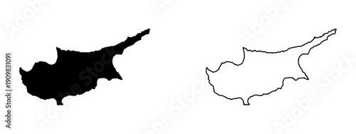 Stylized Cyprus Mediterranean Cypriot Island Map Icon Set with Various Styles including Outline Contour and Flat Solid Silhouette. Vector Image.