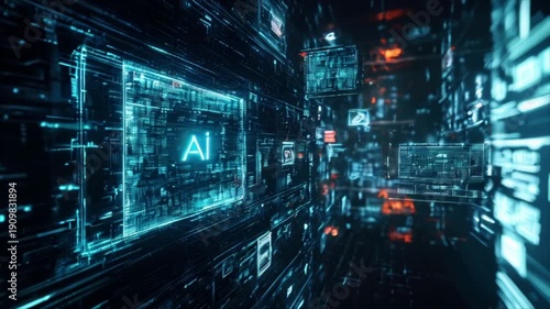 AI new future technology in digital cyberspace with glowing data streams and dynamic network connections, visualising artificial intelligence and advanced innovation concept