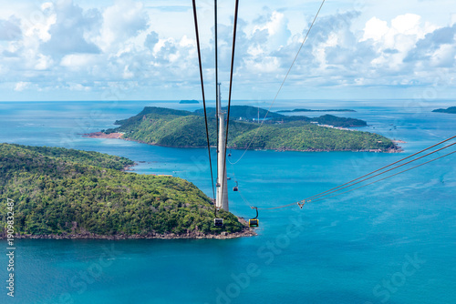 Hon Thom cable car system is 7,899m long, with the highest pillar 174m - the world's longest three-wire cable car system across the sea - connecting Phu Quoc with Hon Thom island, Kien Giang, Vietnam