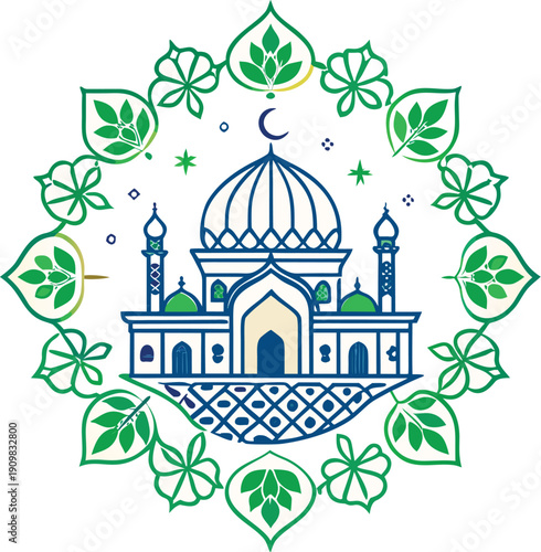Taj Mahal mosque vector illustration with dome and towers landmark of India