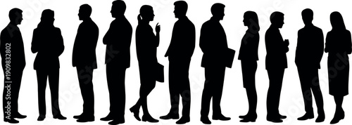 Diverse group of professional men and women standing in silhouette against a white background