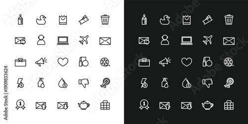 25 Essential Lifestyle and E-commerce Line Icon Set, Retail Shopping, Baby Care, Travel, and Communication Vector Illustrations - Minimalist Outline Symbols for Web Design, Apps, and Marketing