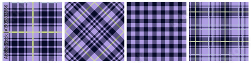 Set of purple gingham plaid seamless pattern. Abstract vector illustration