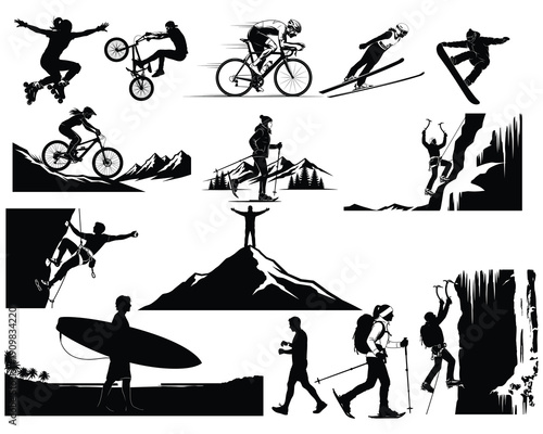 Collection of people engaging in various outdoor sports and activities