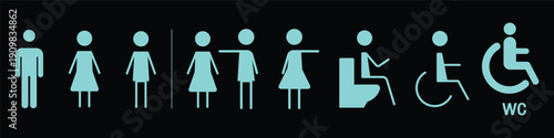 Diverse group of people icons in accessibility and inclusion concept flat design on dark teal background