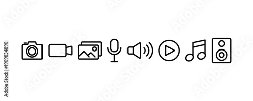 Media and audio video icons set – vector editable stroke
