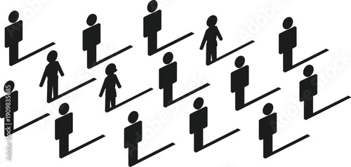 People queue silhouette set, waiting line icons, social distancing figures, standing person symbols, crowd spacing vector illustration collection
