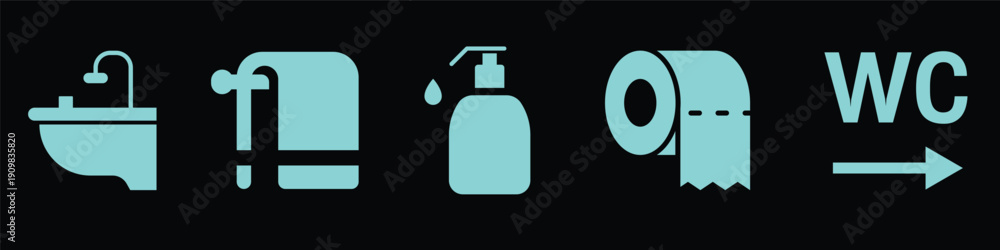 Fototapeta premium Modern bathroom icons set with bathtub shower toilet sink and wc sign vector illustration