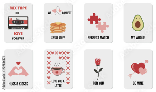 Valentines day post cards, post stamps. Love cards