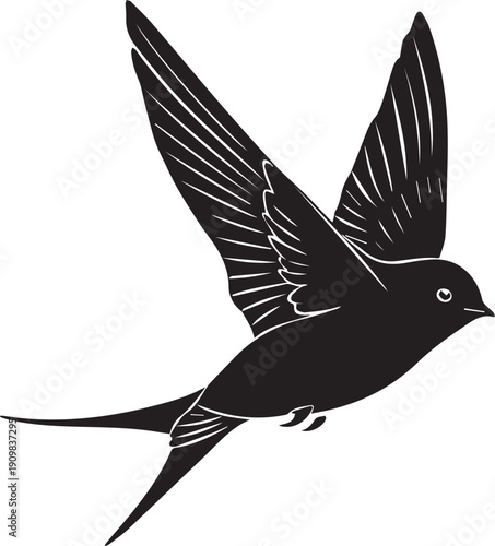 Flying swallow bird silhouette vector isolated on white background