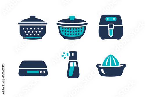 Vector clean white scalable labels healthy fryer cooking icons icon oil scale