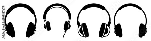 Black wireless over-ear headphones set isolated on white background minimalist professional audio tech