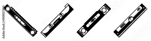 Set of four modern black HDMI cables isolated on white background for technology and connectivity