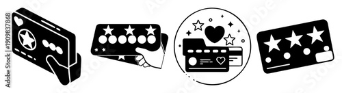 Vintage retro cassette tape player set with music notes and stars isolated on white background