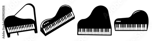 Grand piano keys and frames isolated on white background minimalist music concept black and white