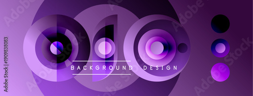 Abstract purple design features layered circles, gradients. Modern aesthetic suitable for backgrounds, presentations. Minimalist style.