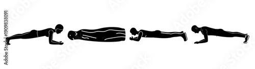 Silhouette of man performing push ups exercise workout fitness training in dark minimalist studio background