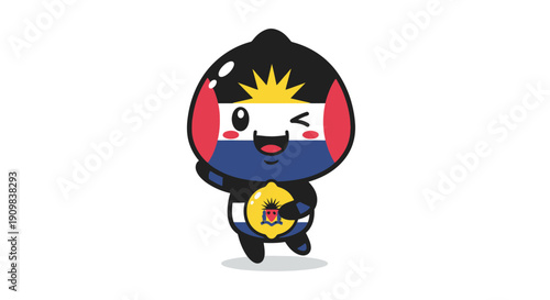 Antigua and Barbuda flag character, winking and holding a lemon, cute and vibrant for travel and national pride designs.