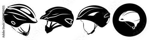 Set of black and white cycling helmets isolated on white background vector illustration safety sports gear