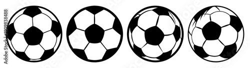 Black and white soccer balls rotating animation sequence isolated on transparent background for sports design