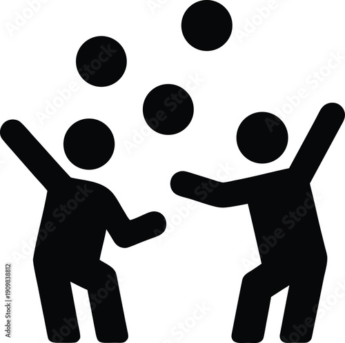 snowball fight silhouette vector illustration on transparent background