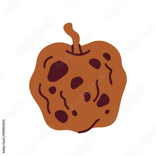 A brown, shriveled, and rotten apple core. This image represents the concept of decomposition, spoiled food, organic waste, composting, and the end of the fruit's life cycle.