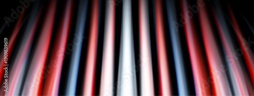 Abstract vertical lines, vibrant colors blend. Red, white, blue dominate dark background. Light streaks create dynamic visual effect.